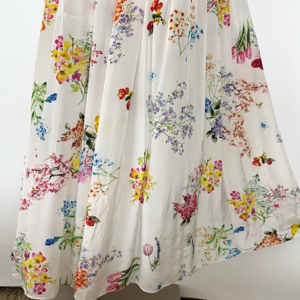 Rococo Sand Satin Kimono Coverup Tiered Ruffle Maxi Open-Front Duster Topper S - Picture 11 of 13